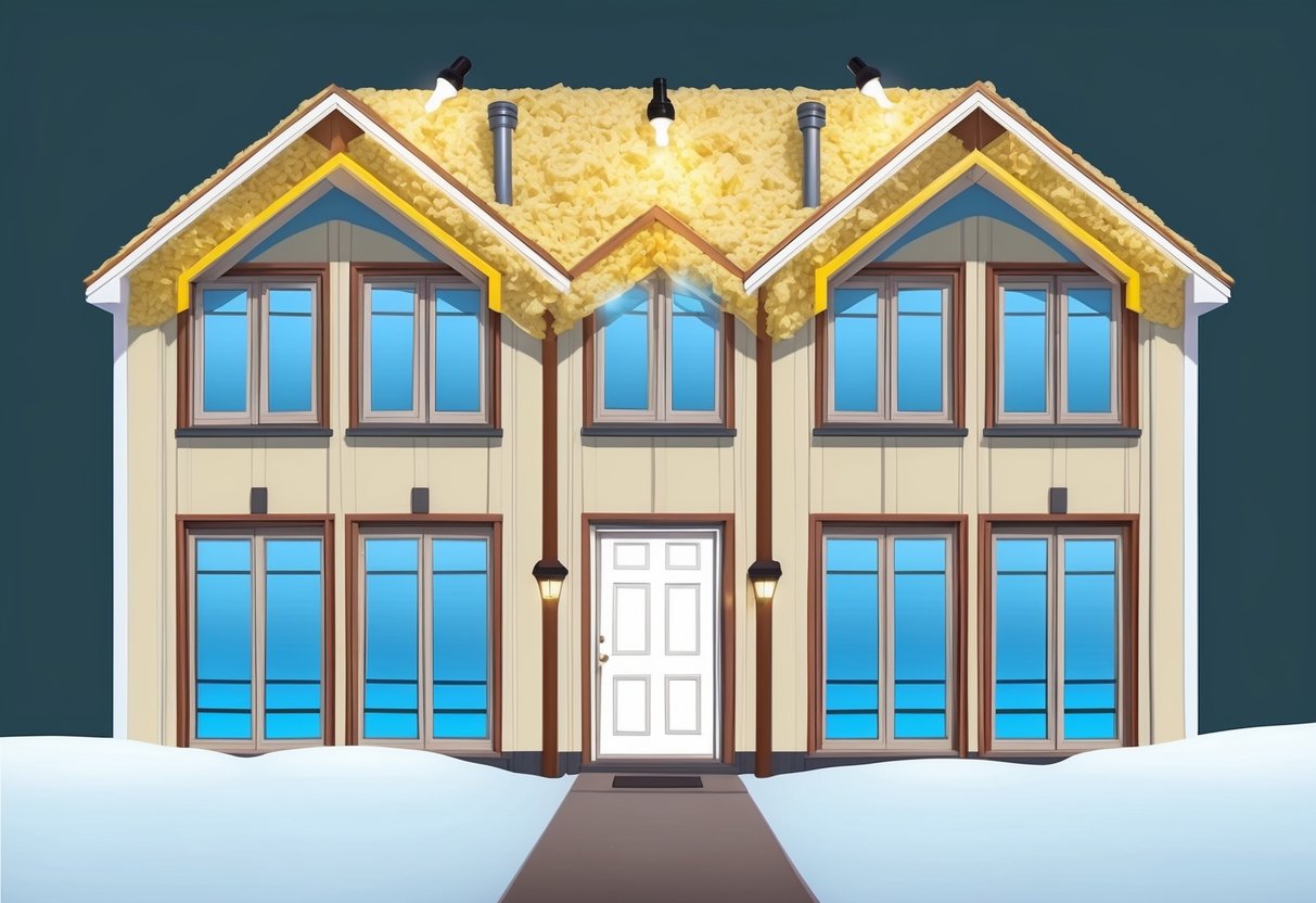 A cozy home with insulated windows, sealed doors, and attic insulation. LED light bulbs illuminate the energy-efficient space